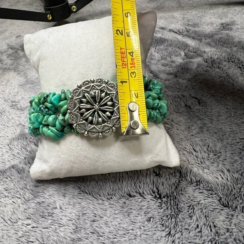 Carolyn Pollack Triple Strand Turquoise Nugget Bracelet with Silver Medallion